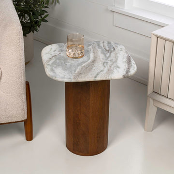 Kaito 18" Rustic Minimalist Marble/Wood Accent Table